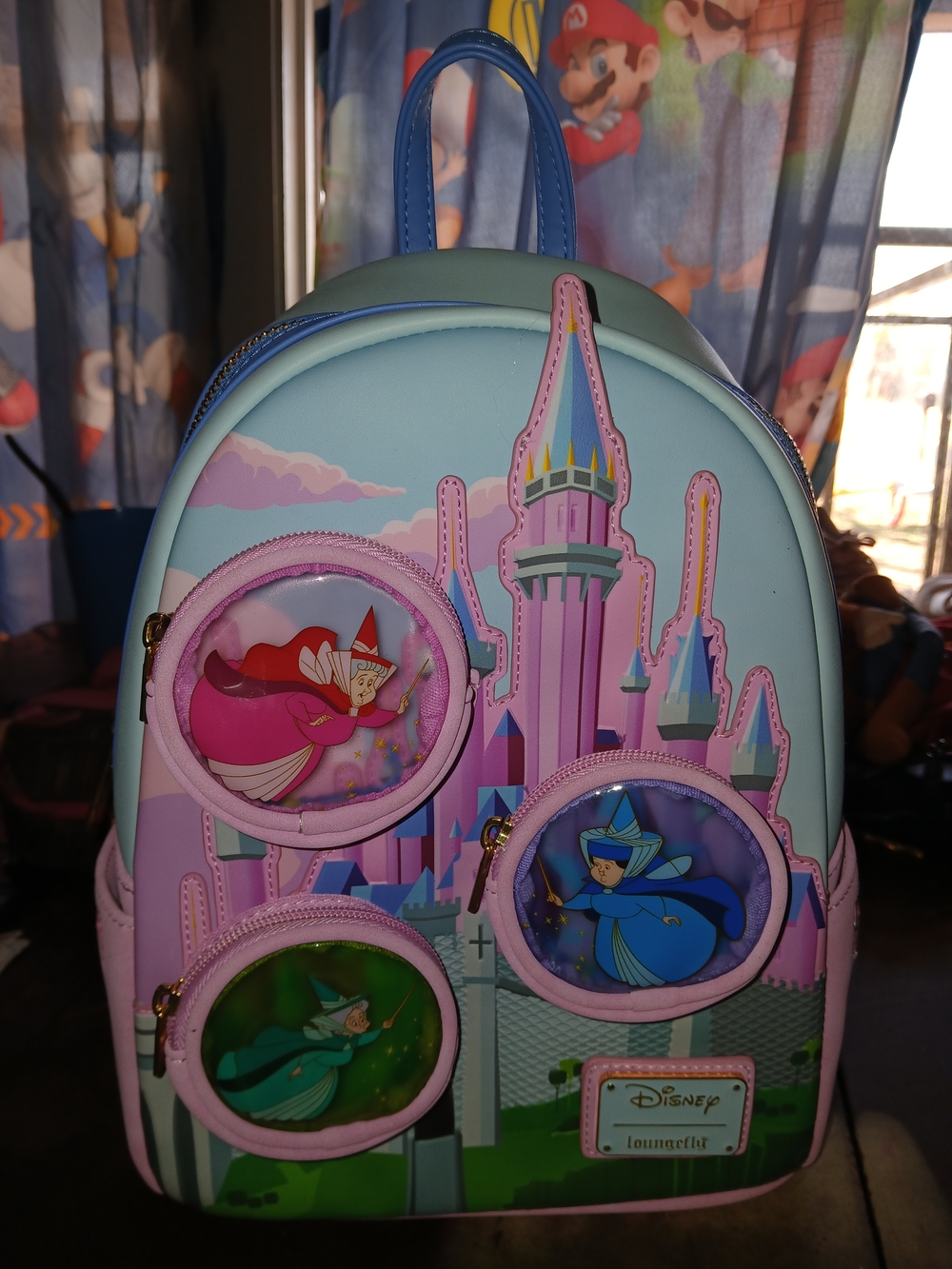 Disney Loungefly Sleeping Beauty Fairy Castle Mini Backpack - Pastel Pink & Blue